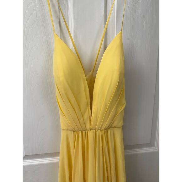 Abby Paris formal Gown 8 Butter Cup yellow Illusion plunging open back NWT $338 - Picture 15 of 15